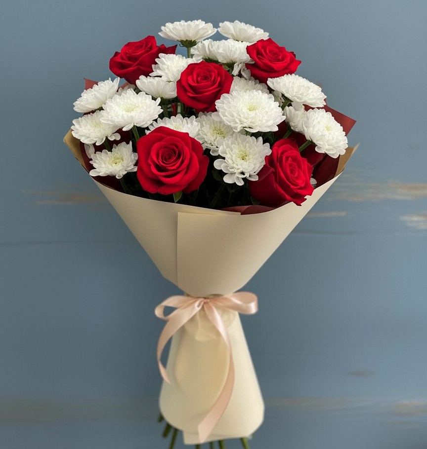 Букет цветов из: Розы и Хризантемы в Городищи