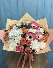 Букет цветов из:  Розы, Герберы и Хризантемы в Городищи