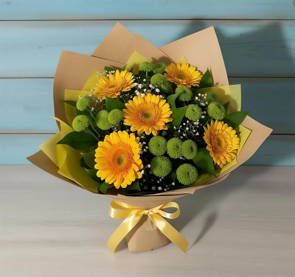 Букет цветов из: Герберы и Хризантемы в Городищи