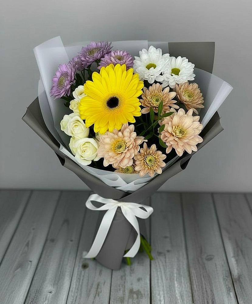 Букет цветов из: Розы, Герберы и Хризантемы в Городищи