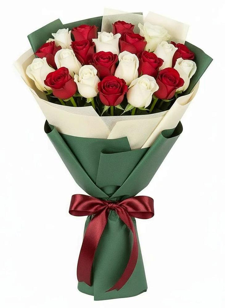 Букет Микс из красных и белых роз в Городищи