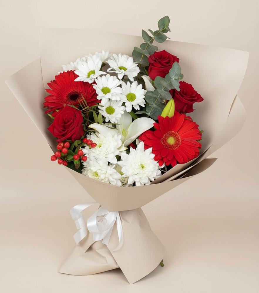Букет цветов из: Розы, Хризантемы, Герберы и Лилии в Городищи