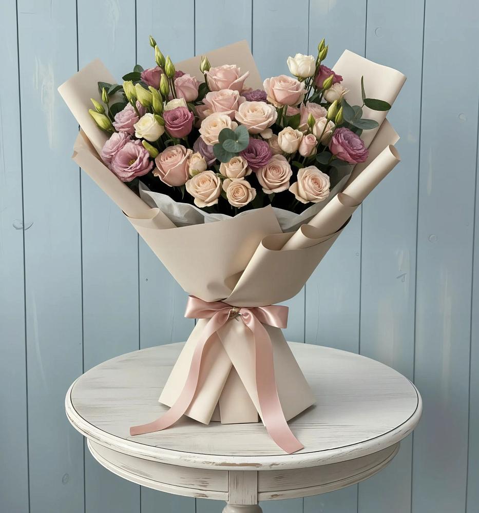 Букет цветов из: Розы и Лизиантусы в Городищи