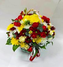 Цветочная композиция из Хризантемы и Розы в корзине #REPLACE_PRED# Городищи