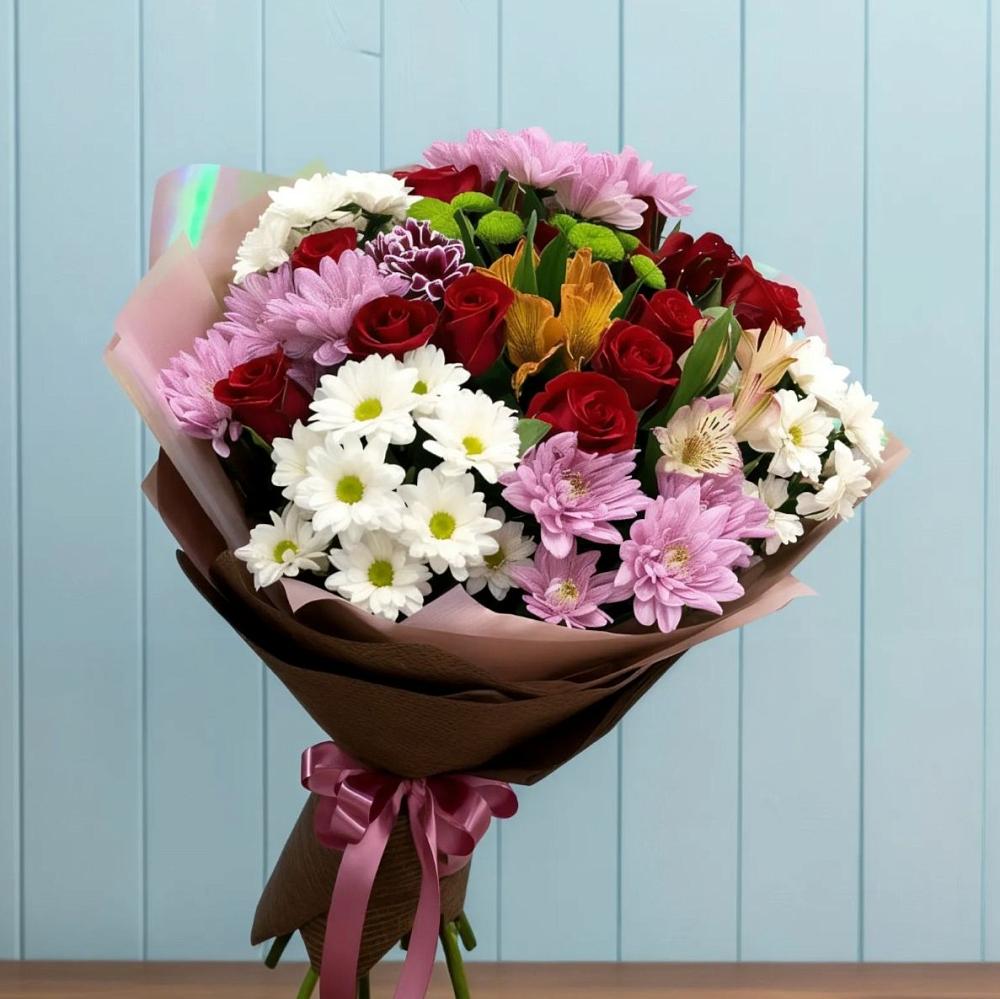 Букет цветов из: Розы, Хризантемы и Альстромерии в Городищи