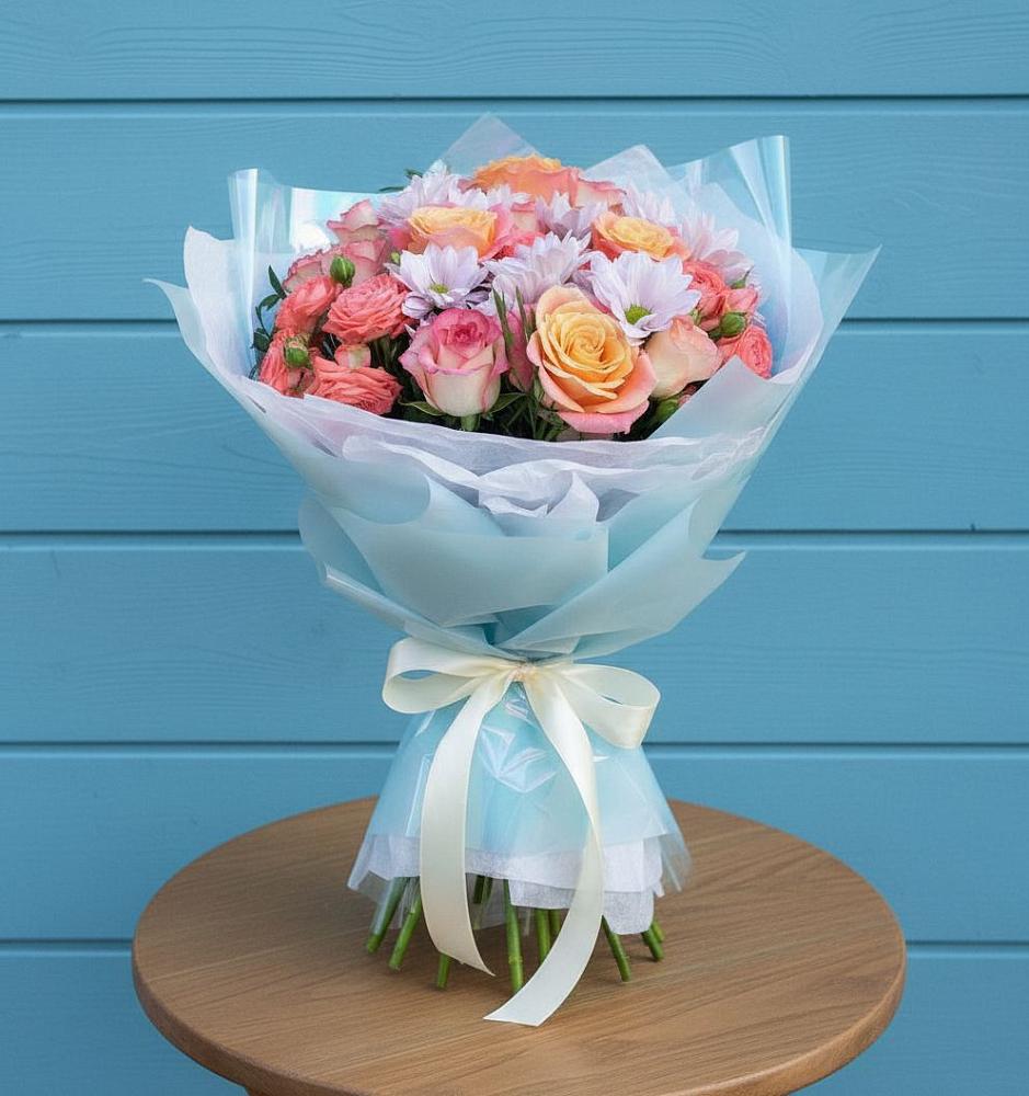 Букет цветов из: Хризантемы и Розы в Городищи