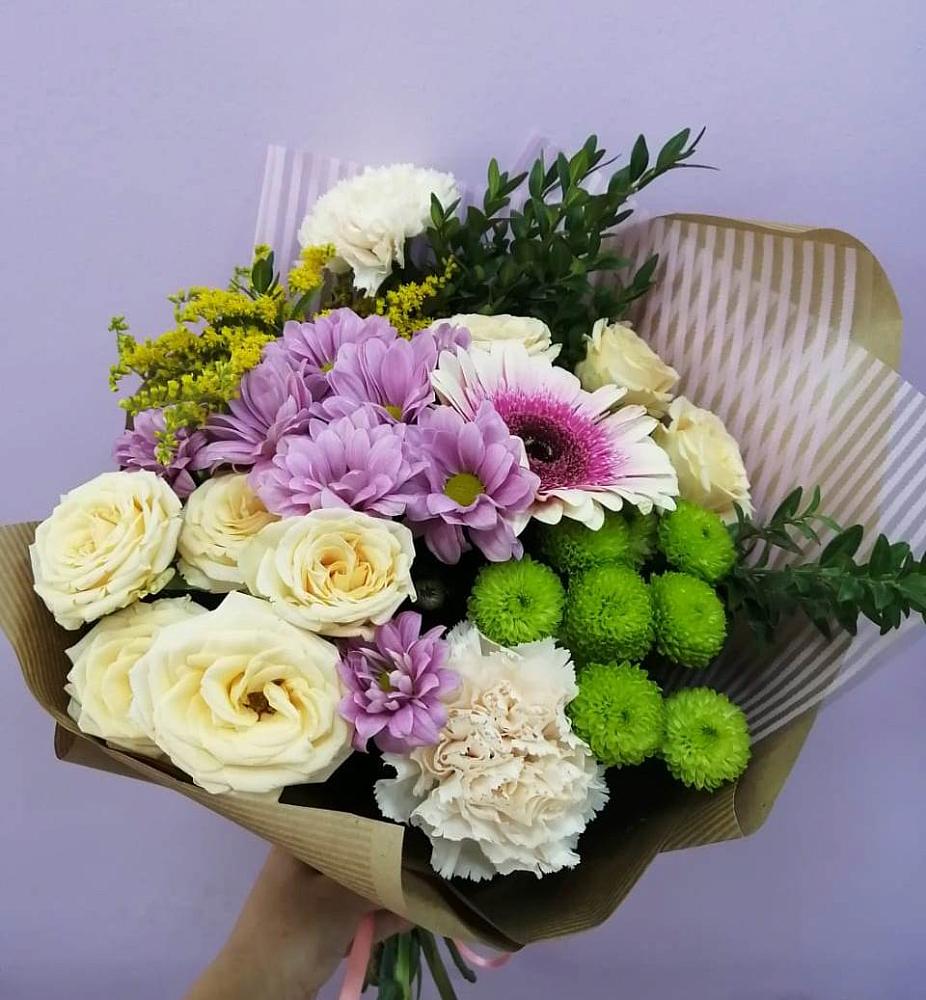 Букет цветов из: Хризантемы, Розы, Гвоздики и Герберы в Городищи