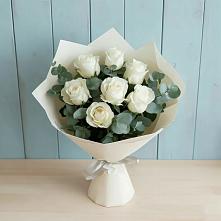 Букет Белые розы в Эвкалипте в Городищи