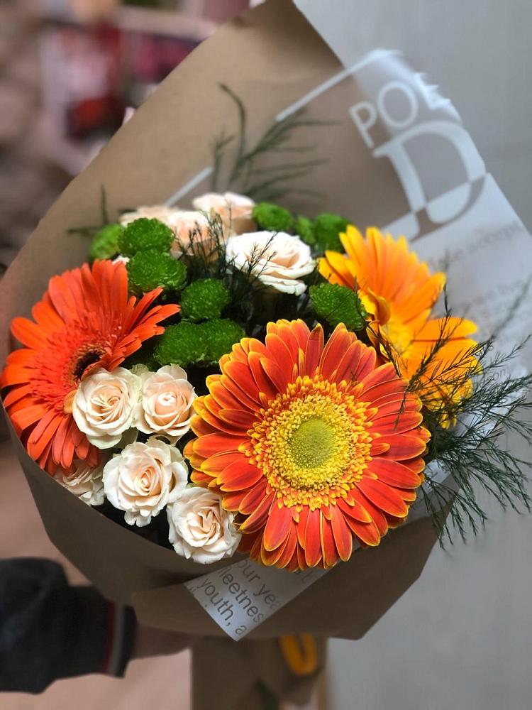 Букет цветов из: Герберы, Хризантемы и Розы в Городищи