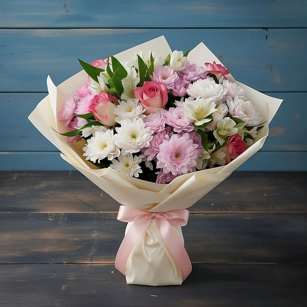 Букет цветов из: Хризантемы, Альстромерии и Розы в Городищи